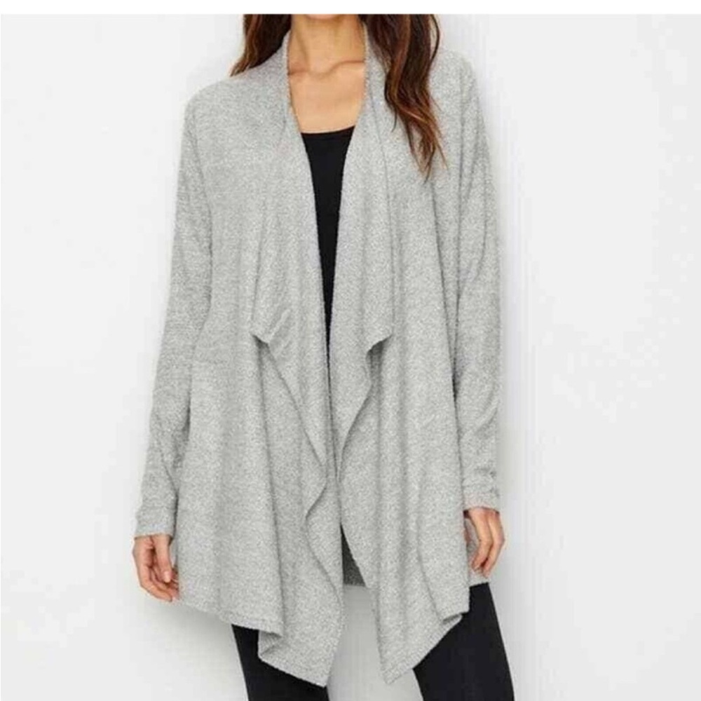 Barefoot Dreams Bamboo Chic Lite gray Knit Open Front Drape Cardigan sweater S/M